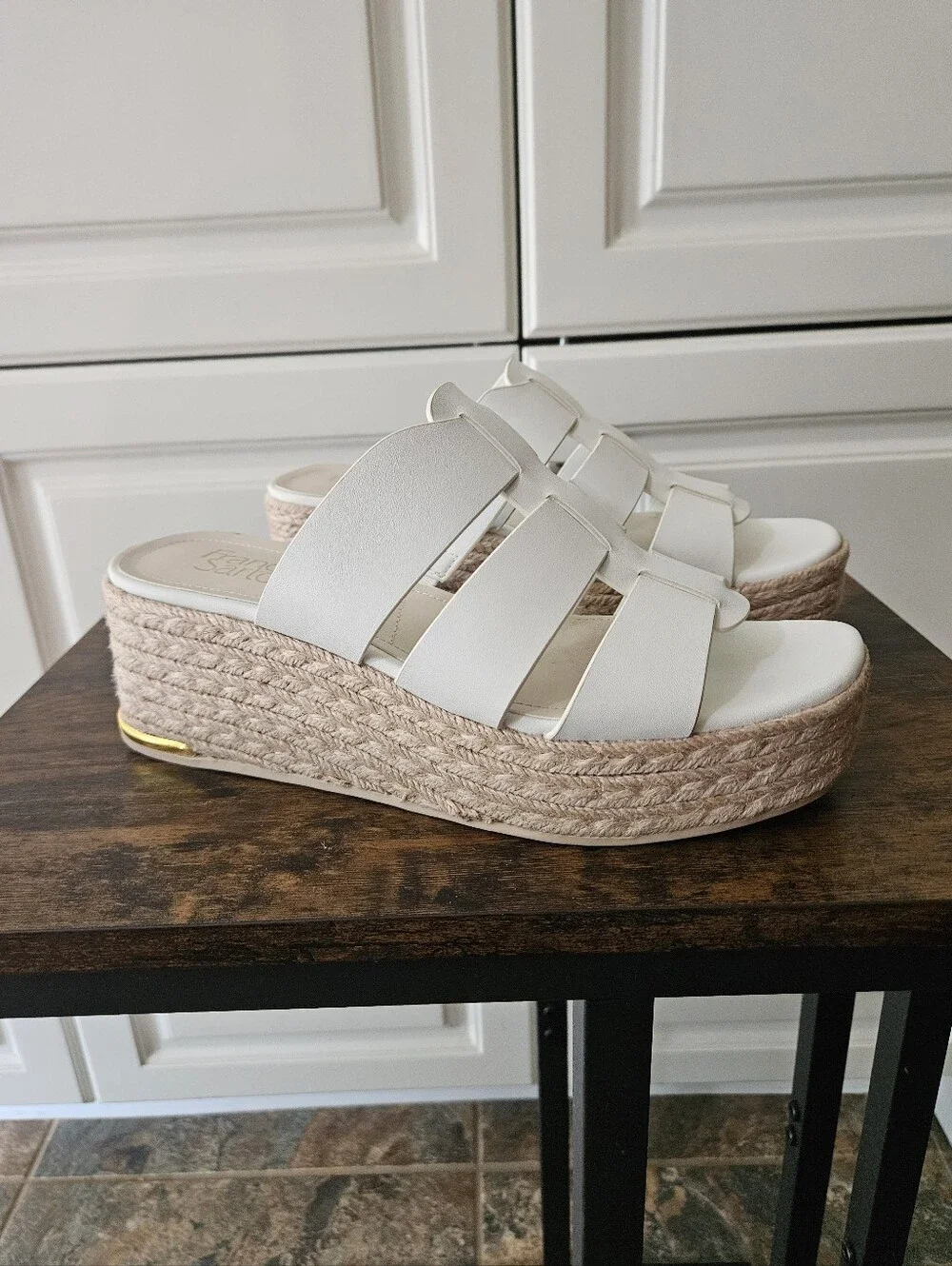 Franco Sarto Tevin White Espadrille Platform Slide Wedge Sandals Boho Bridal